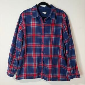 L.L. Bean Women's Fleece-Lined Flannel Shirt Snap-Front Plaid Blue Red XL Reg